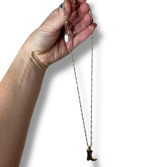 Keachains Cowboy Boot 18k Gold Plated Stainless Steel Twist Chain Drop Necklace - Picture 4 of 5